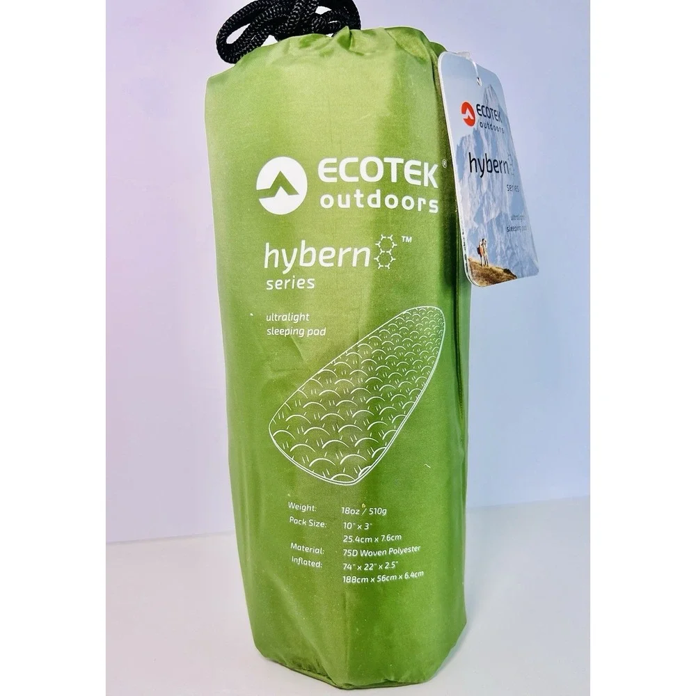 Ecotek Outdoors Hybern8 Ultralight Inflatable Sleeping Pad 18 oz - Green 74 x 22